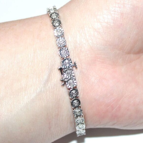 Faceted Sterling Silver Tennis Bracelet - Picture 2 of 6